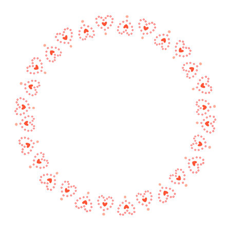 Round frame of red hearts on a white background. Vector illustration.のイラスト素材