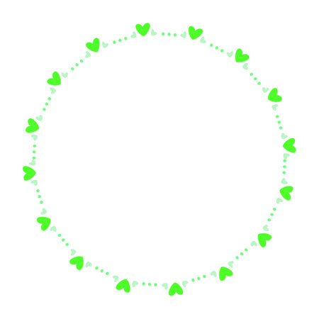 Round frame with green hearts on white background. Vector clip art.のイラスト素材