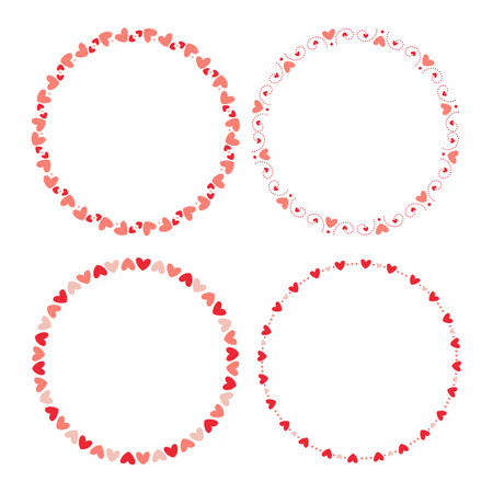 Set of round frames with hearts on white background. Vector illustration.のイラスト素材