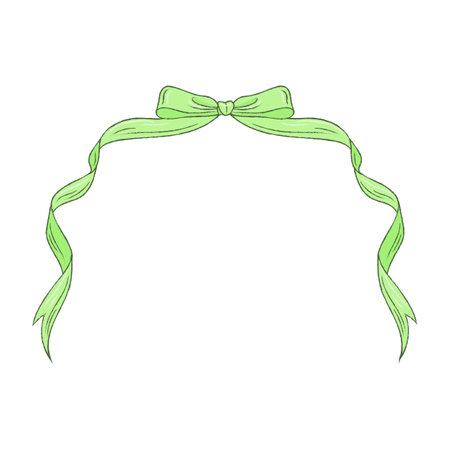 Green bow isolated on white background. Hand drawn vector illustration in doodle style.のイラスト素材