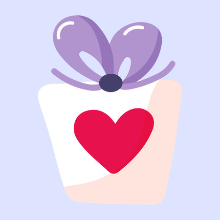 Gift box with bow and heart. Vector illustration in flat styleのイラスト素材