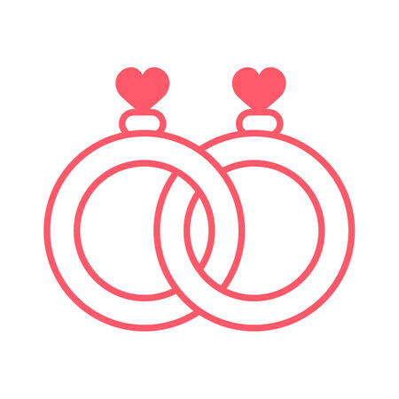 Wedding rings with hearts. Vector illustration on white background.のイラスト素材