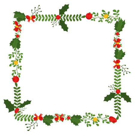 Christmas frame with flowers and leaves. Vector illustration on white background.のイラスト素材