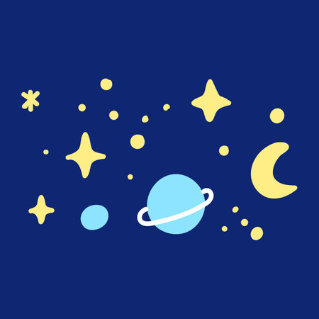 Planets and stars on a blue background. Vector illustration in flat style.のイラスト素材