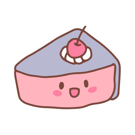 Cute kawaii cake with cherry on top. Vector illustration.のイラスト素材
