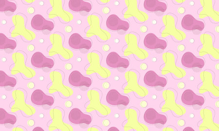 Seamless pattern with abstract shapes in pink and yellow colors.のイラスト素材