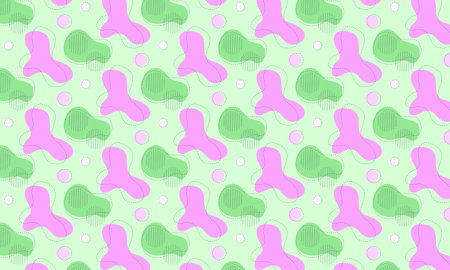 Seamless pattern with pink and blue balloons on a green backgroundのイラスト素材