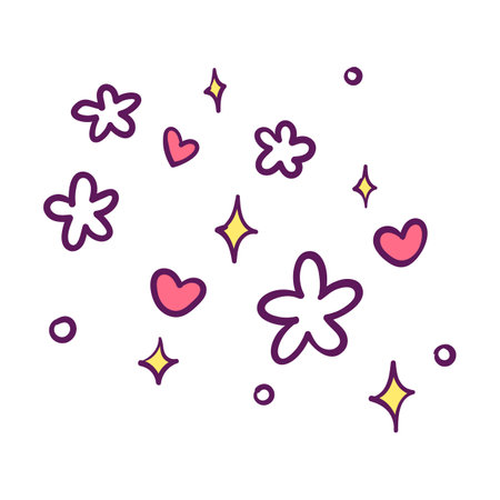 Cute hand drawn doodle stars and hearts. Vector illustration.のイラスト素材