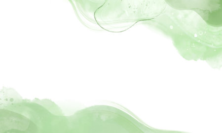 green paint in water isolated on white background, abstract hand drawn backgroundのイラスト素材