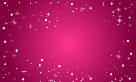 White snowflakes Christmas background. Subtle flying snow flakes and stars on pink background. Beauteous winter silver snowflake overlay template. Awesome vector illustration.のイラスト素材