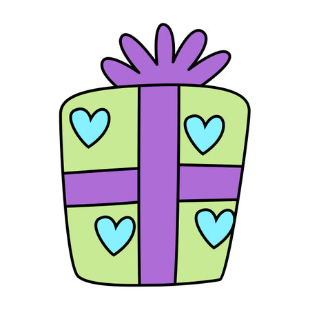 Gift box with hearts. Vector illustration in doodle style.のイラスト素材