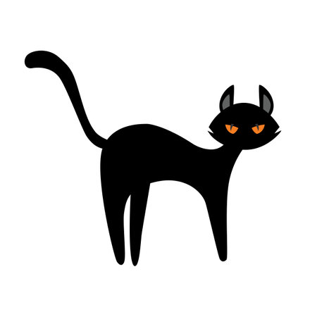 Black cat icon isolated on white background. Cute cartoon cat. Vector illustration.のイラスト素材