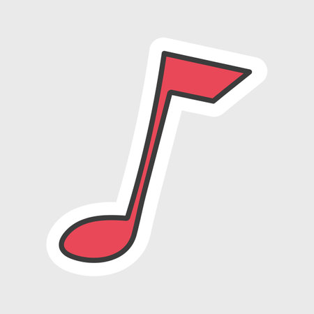 Music note sign. Vector. New year reddish icon with outside stroke and gray background.のイラスト素材