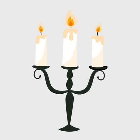 Candlestick with burning candles. Vector illustration in flat style.のイラスト素材