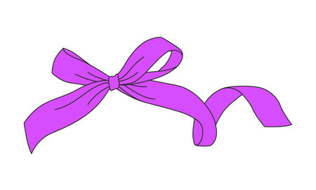 Illustration of a purple ribbon with a bow on a white backgroundのイラスト素材