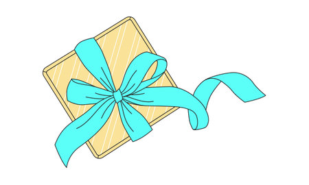Gift box with blue ribbon on white background. Vector illustration.のイラスト素材