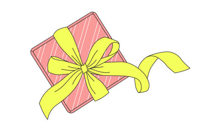 Illustration of a gift box with a yellow bow on a white backgroundのイラスト素材