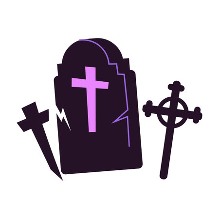 Grave with cross and sword icon. Flat color design. Vector illustration.のイラスト素材