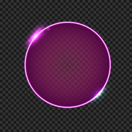Glowing purple neon circle frame isolated on transparent background. Vector illustrationのイラスト素材