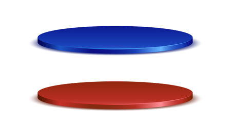 Red and blue round podiums on white background. Vector illustration.のイラスト素材