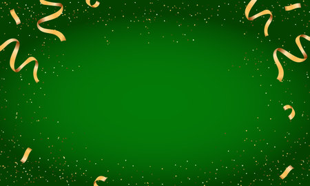 Gold confetti on a green background. Festive background. Vector illustrationのイラスト素材