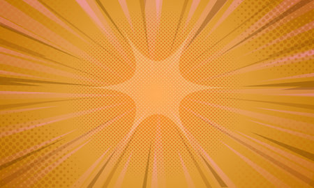 Comic book yellow background with rays and halftone effects. Vector illustrationのイラスト素材
