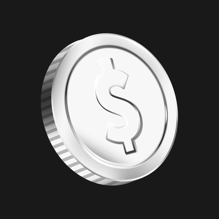 Silver coin with dollar sign on a black background. Vector illustration.のイラスト素材