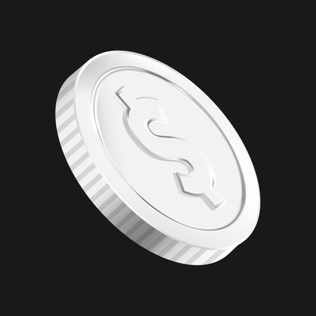 Silver coin with dollar sign isolated on black background. 3d illustrationのイラスト素材