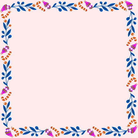 Illustration of a floral frame on a pink background with copy spaceのイラスト素材