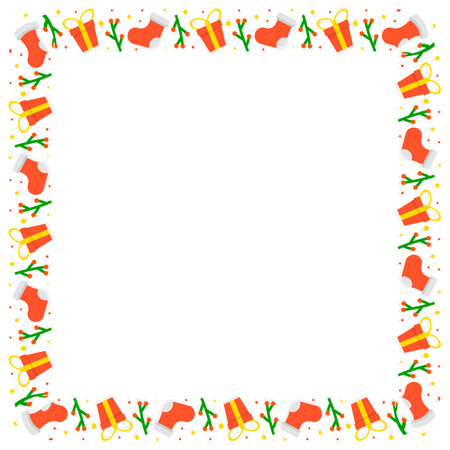 Christmas frame with gifts and ribbons. Vector illustration on white background.のイラスト素材