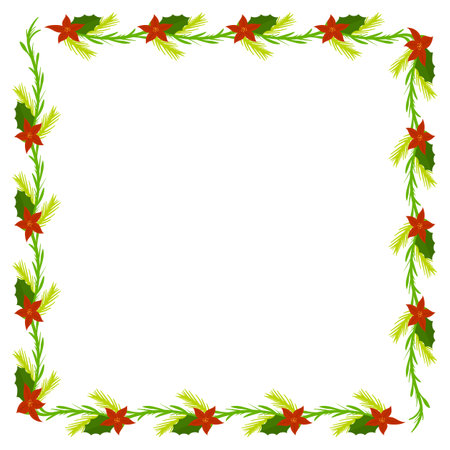 Christmas frame with poinsettia and fir branches. Vector clip art.のイラスト素材