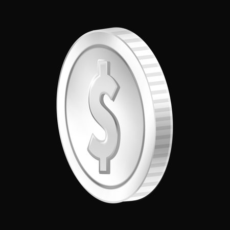 Silver coin with dollar sign isolated on black background. 3D illustrationのイラスト素材