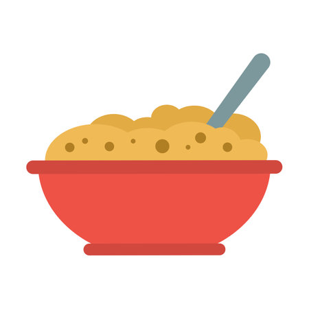 Cereal bowl with spoon flat icon for food apps and websitesのイラスト素材