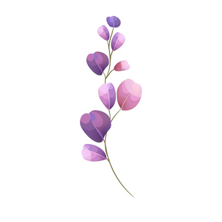 Branch of purple flowers with leaves isolated on white background. Vector illustration.のイラスト素材