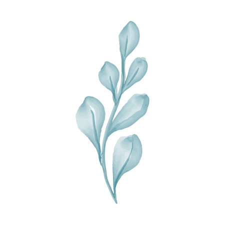 watercolor blue branch with leafs, vector illustration eps10のイラスト素材