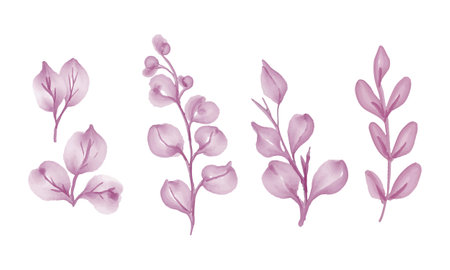Watercolor leaves set. Hand drawn floral elements. Vector illustration.のイラスト素材