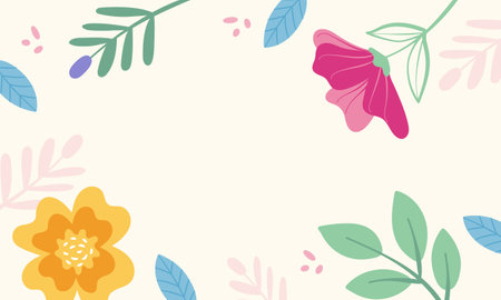Floral background with hand drawn flowers and leaves. Vector illustration.のイラスト素材