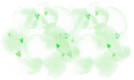 Green watercolor background with hearts. Vector illustration for your design.のイラスト素材