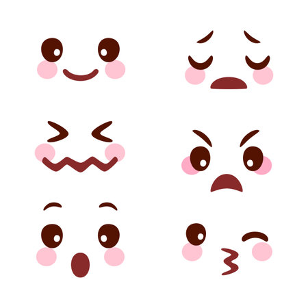 Set of kawaii emoticons with different facial expressions. Vector illustrationのイラスト素材