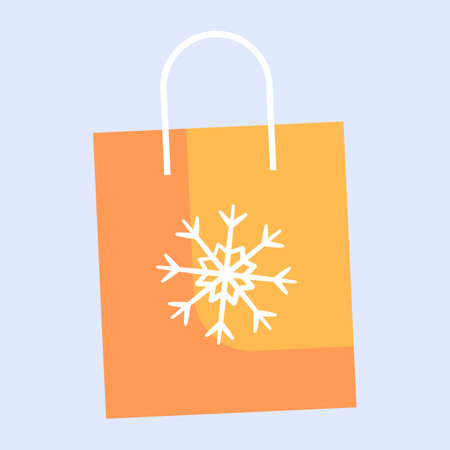 Shopping bag with snowflake. Vector illustration in flat style.のイラスト素材