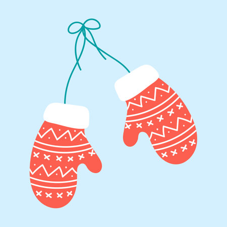Christmas mittens. Knitted mittens. Vector illustration in flat styleのイラスト素材