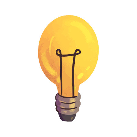 Hand drawn yellow lightbulb on white background. Vector illustration.のイラスト素材