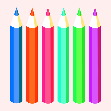 Set of colored pencils isolated on pink background. Vector illustration.のイラスト素材