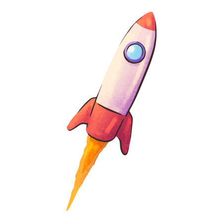 cartoon rocket isolated on white background, watercolor vector illustration.のイラスト素材