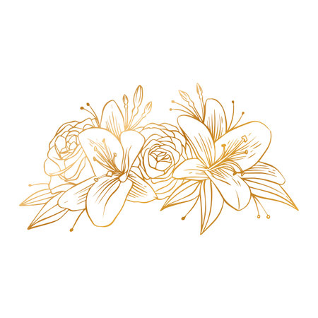 Beautiful hand drawn lily flower bouquet. Vector illustration.のイラスト素材