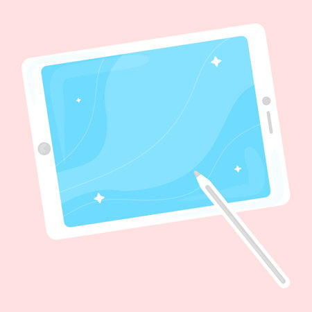 Tablet with blank screen and pencil. Vector illustration in flat styleのイラスト素材