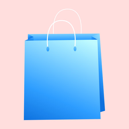 Illustration of a blue paper shopping bag on a pink background.のイラスト素材