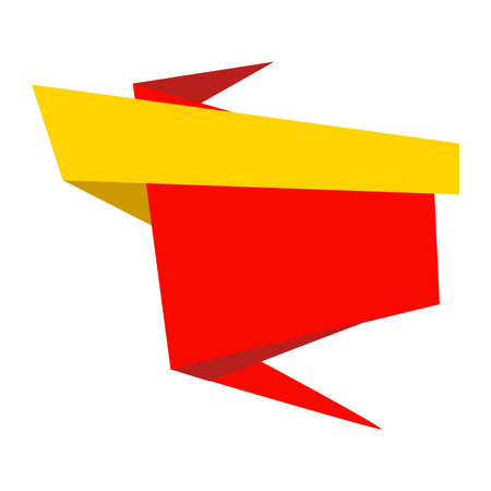 Red and yellow origami ribbon isolated on white background. Vector illustration.のイラスト素材