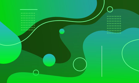 Abstract background with green liquid shapes and geometric elements. Vector illustration.のイラスト素材