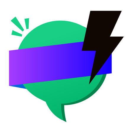 Speech bubble with lightning icon. Vector illustration in flat style.のイラスト素材